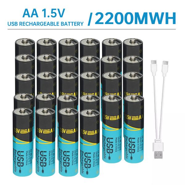 28Pcs 1.5V AA Battery USB Lithium Rechargeable Batteries 2200mWh Double A Cells