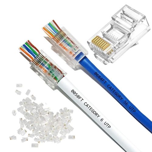 YFFSFDC RJ45 Connector for CAT6 CAT5E CAT5 LAN Cable, Through Type LAN Connector, Easy Wiring, Crack-resistant RJ45, Modular Plug, 8P8C, LAN Connector, 1000Mbps, Compatible with Single Wire Yoli Wire,