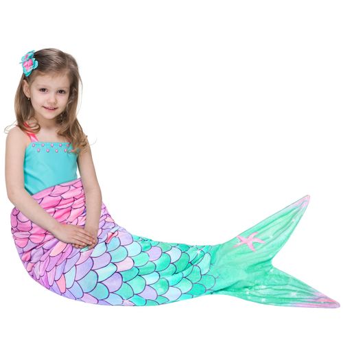 WERNNSAI Mermaid Tail Blanket - Mermaid Wearable Blankets for Kids Girls All Seasons Soft Flannel Mermaid Scale Sleeping Bags Snuggle Blanket for Toddler Teens Birthday (Pink & Green)