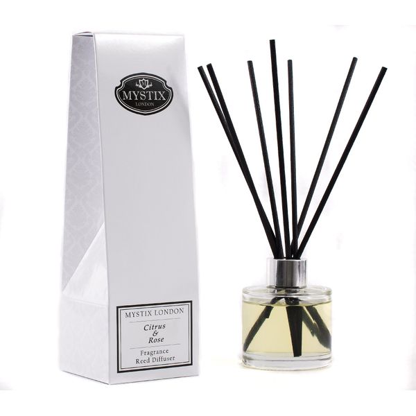 Mystix London | Citrus & Rose Fragrance Oil Reed Diffuser | 200ml | Best Aroma for Home, Kitchen, Living Room and Bathroom | Perfect as a Gift | Refillable