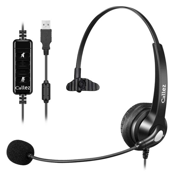 Headset USB Connection One Ear PC Headset with Mic Noise Cancelling Volume Control and Mute Headphones Lightweight for Skype Web Conferencing Home Work Online Calling Video Conferencing Clear Calling Comfort Design