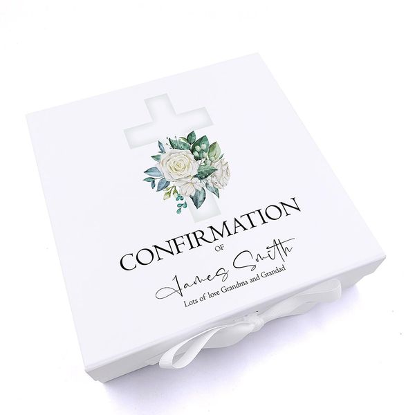 Personalised Confirmation Green Cross Keepsake Memory Box Gift (Medium)