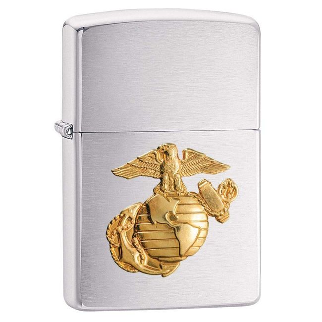 Zippo US Marines Emblem Pocket Lighter, Brushed Chrome