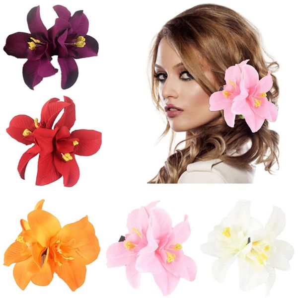 5 PCS Große doppelte Chiffon Orchidee Blume Haarclips Mehrfarbige Schmetterling Orchidee Alligator Clips Hawaiian Blume Clips Hochzeit Party Strand Party Braut Haarclip Pins Haar Barrette Zubehör