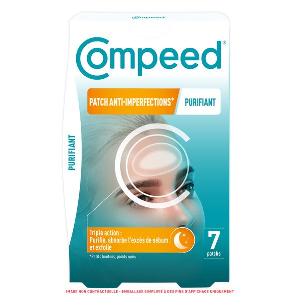 Compeed - Reiniger – Anti-Make-up-Patches* Hydrokolloide – ideal für den Einsatz in der Nacht – für Bereiche mit großen Unvollkommenheiten – 7 Patches – 6,8 x 4,2 cm Mitesser und kleine Pickel