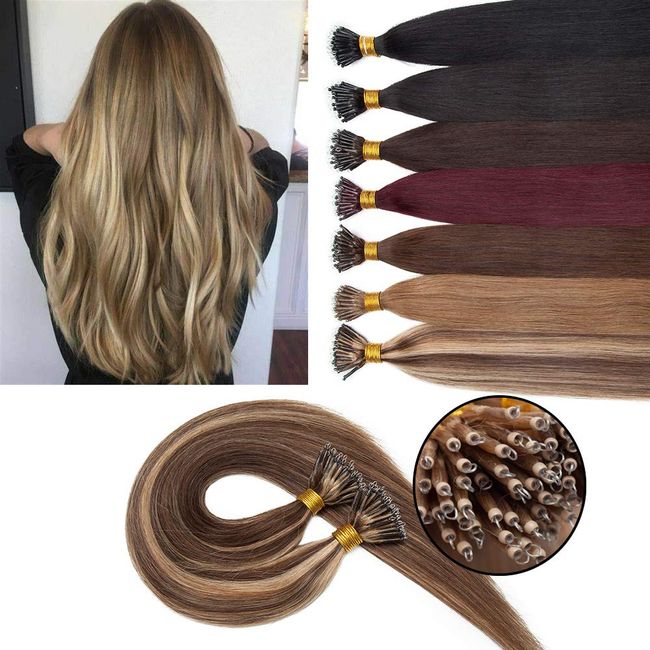 Easy Loop Micro Ring Beads Remy Human Hair Extensions Full Head Pre Bonded  THICK