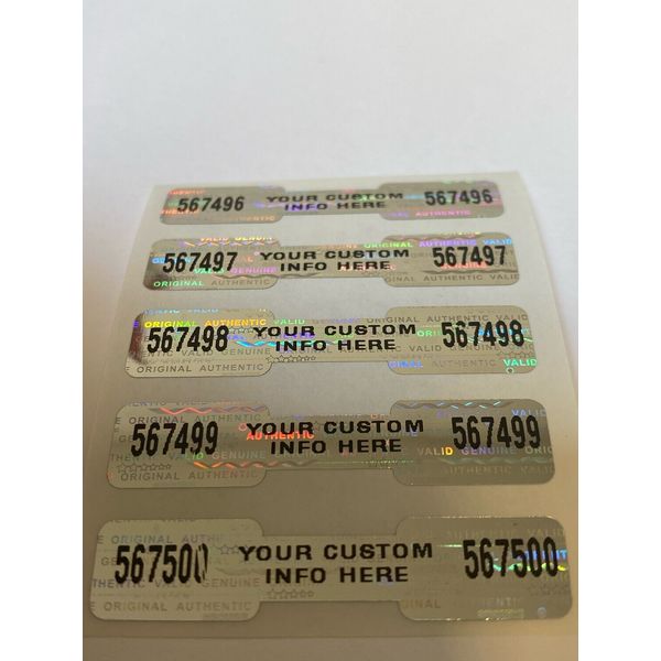 100 CUSTOM PRINTED HOLOGRAM DOGBONE SECURITY VOID LABELS STICKERS SEALS
