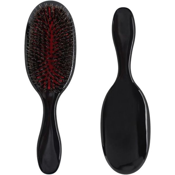 VinBee Paddle Brush - Hair Detangling Brush, Perfect for Extensions, Long, Wet and Dry, Thick and Curly Hair - Double Bristles, Anti-Static - Black