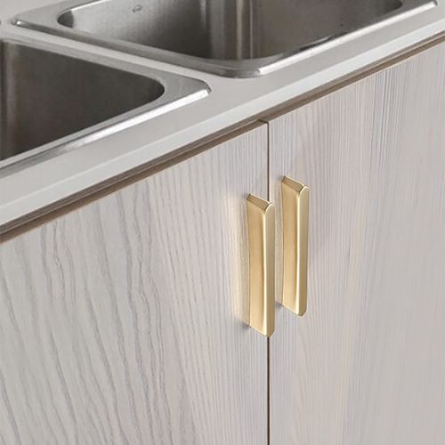 Guolich 2 Pcs Hole Centers 5.0 Inch(128mm) Kitchen Drawer Handle Door Cabinet Pulls Zinc Alloy Handle Modern Bright Gold Brushed Brass Hardware for Wardrobe Bathroom Dresser