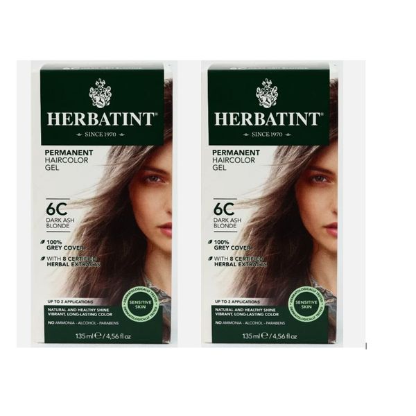 2 PACK Herbatint Permanent Herbal Hair Color Gel 6C Dark Ash Blonde 4.56 Ounce