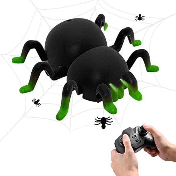 OBEST Spider, Radio Controlled Spider, Remote Control, Electric RC Car, LED Mounted, Wall Climbing, Toy, Funny Goods, Black (Green Foot), For Ages 6 and Up (New)