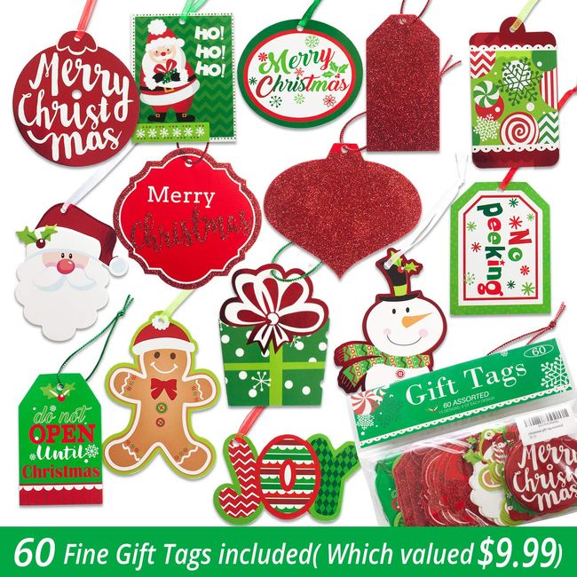 24 Kraft Christmas Gift Bags Assorted sizes with 60-Count