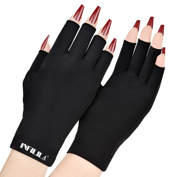 NXJ INFILILA UV Gloves for Nails, Anti UV Light Gloves for Gel Nails, Professional UPF 99+ UV Protection Gloves for Gel Manicure Skin Care Fingerless Gloves for Protecting Hands from UV Nail Lamp