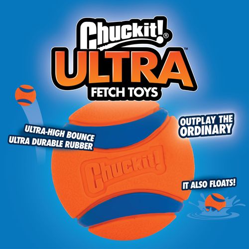 ChuckIt! Ultra Ball Dog Toy, Durable High Bounce Floating Rubber Dog Ball, Launcher Compatible Toy For Dogs, Medium (Pack of 2)