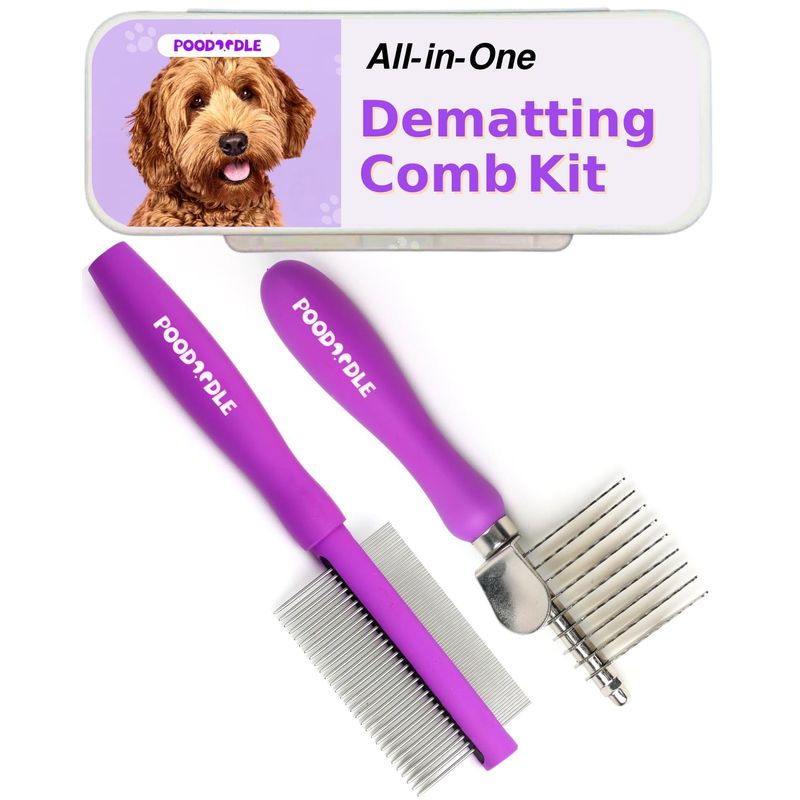 Poodoodle Pain-Free Dematting Comb Kit for Dogs & Cats, Dematting Rake ... - Poodle Mix Grooming Rake Brush Combo