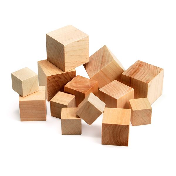 Hygloss Products Unfinished Wood Building Blocks Cubes, Assorted Sizes, 48 Pack