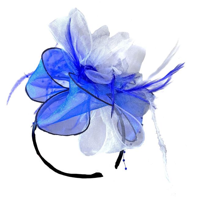 Caprilite Fashion Royal Blue and White Feather Hair Fascinator Headband Wedding and Royal Ascot Races Ladies