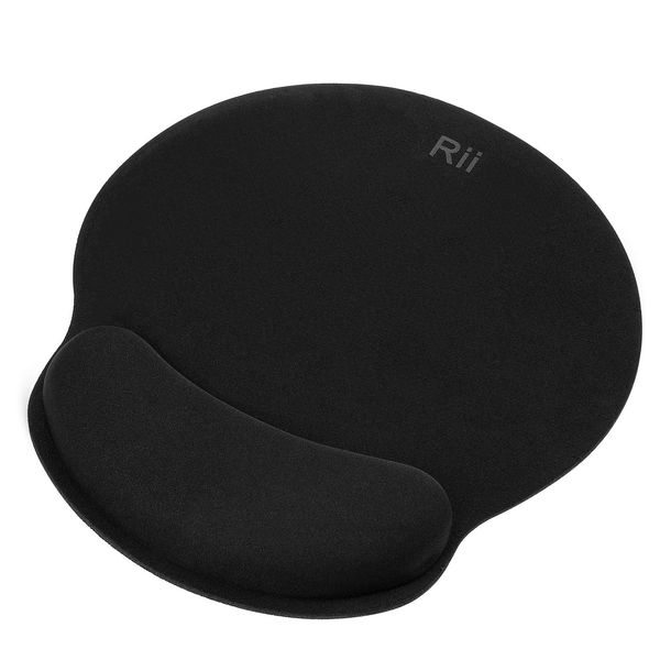 Rii Mauspad mit Gelkissen - 25x21x2cm - Wasserdicht Ergonomisches Komfort Mauspad, Mousepad mit Handgelenkauflage für Computer und Laptop- Schwarz