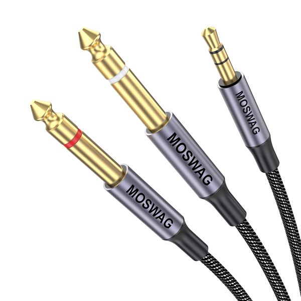 MOSWAG 3,5 mm 1/8 "TRS auf Dual 6,35 mm 1/4" TS Mono Y-Kabel Splitterkabel 2 m Splitterkabel, Stereo-Audiokabel, kompatibel mit Multimedia-Lautsprechern für iPhone iPod Laptops und Heim-Stereosysteme