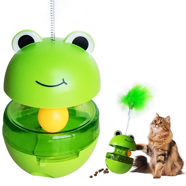 Cat Toy Ball Track, Cat Ball Toy with Feather Cat Teaser, Cat Treat Dispenser Toy with Interactive Cat Toys for Indoor Cats Toy Slow Feeder Treat Ball Cat Puzzle Feeder Toy Tumble Cat Spill Ball Toy