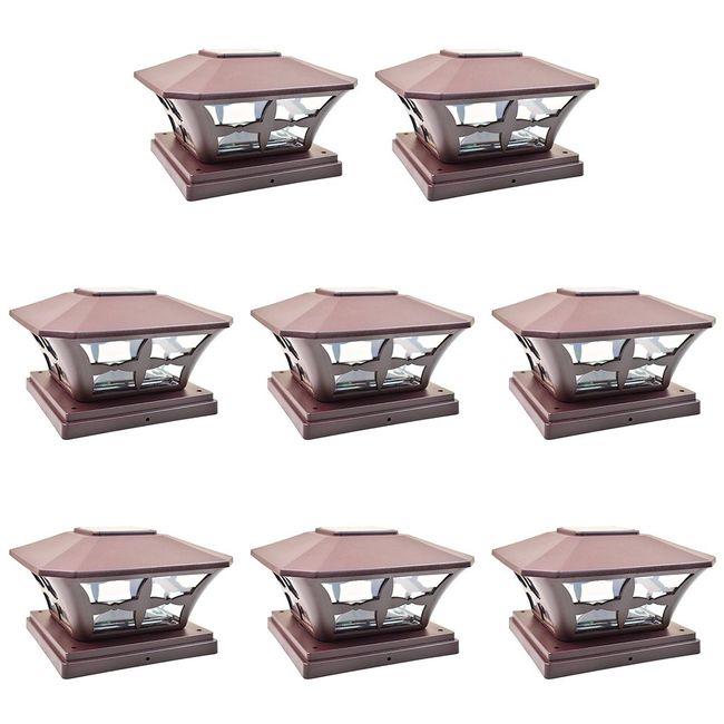 iGlow 8 Pack Brown Outdoor Garden 6 x 6 Solar SMD LED Post Deck Cap Square Fence Light Landscape Lamp PVC Vinyl Wood