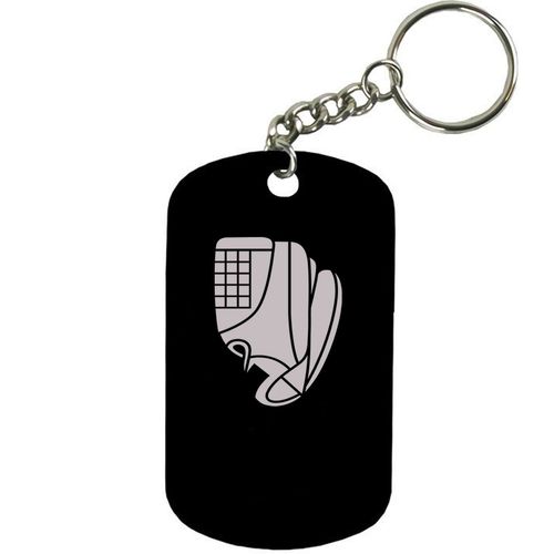 Personalized Engraved Custom Baseball Glove 2-inch Colored Anodized Aluminum Customizable Keychain Dog Tag, Black