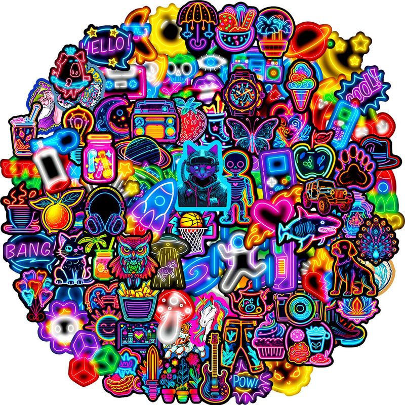 Autocollant 200 Pcs Cool Neon Stickers, Imperméables Vinyle Autocollant