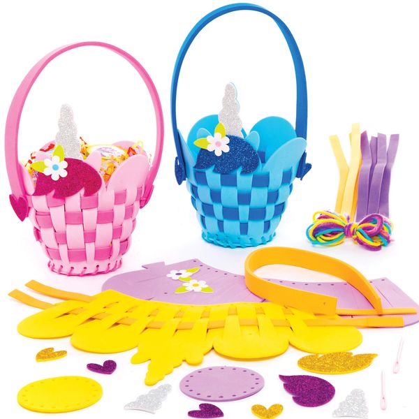 Baker Ross Unicorn Basket Weaving Kits — Ideal for Kids' Arts and Crafts, Educational Toys, Gifts, Keepsakes and More (4 Pack),AT383