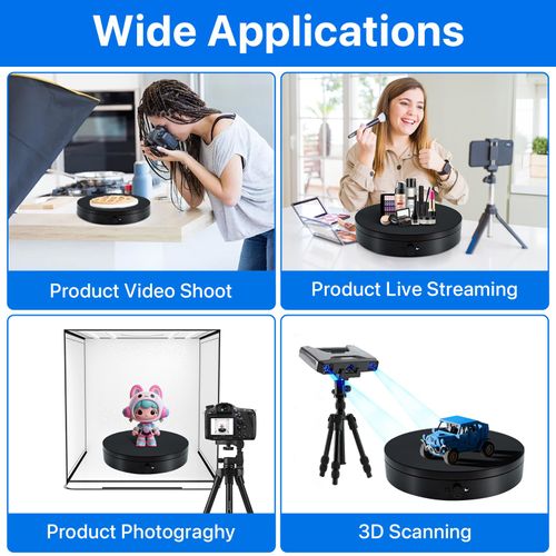 Motorized Rotating Display Stand 7.87inch, 17.6lbs Load Photography Turntable, 360 Electric Rotating Turntable for Photography, Spinning Display, Rotating Display Base for Jewelry, Cake, 3D Scan