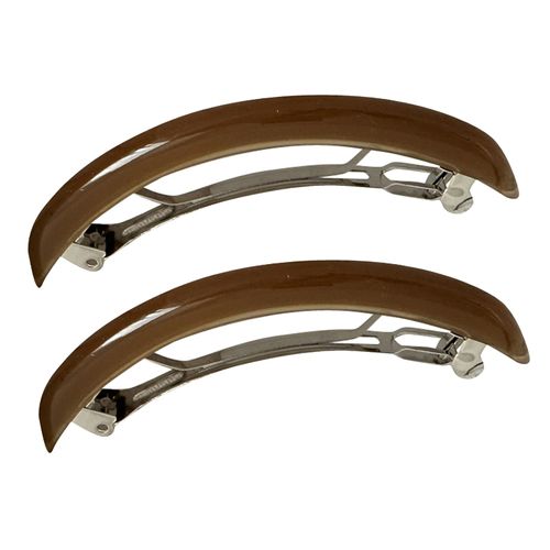 2 Pack Vivid Color Curved French Acetate Barrettes Hair Clips Metal Spring Clips Ponytail Barrette Hairstyle Hair Grip No Slip Grip Workouts Hairpins Chic Styling (Brown)
