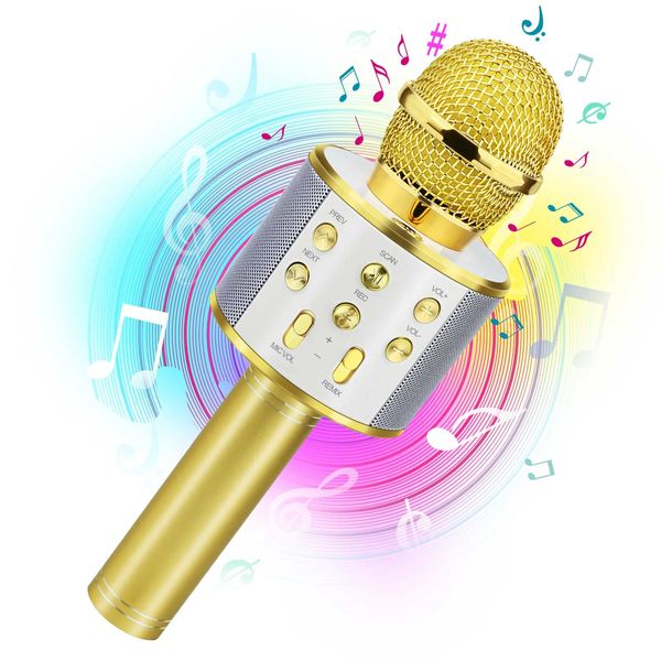 Viposoon Birthday Gifts for 3-11 Year Old Girls, Bluetooth Karaoke Microphone for Kids Gifts for Teenage Girls Christmas Stocking Stuffers for Kids Popular Toys for 4-12 Year Old Boys Girls - Gold