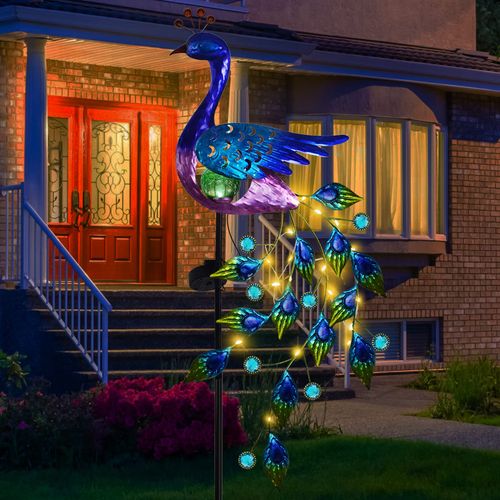 DREAMSOUL Peacock Solar Garden Lights Outdoor Decorative Stake, Waterproof Metal Peacock Garden Decor Solar Powered Landscape LED Path Lights Walkway Patio Yard Outside Decoration Lawn Ornament