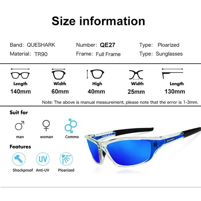 Queshark Polarized Cycling Glasses Women Men Sport Sunglasses Fishing  Eyewear