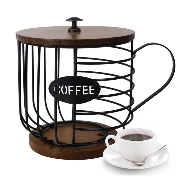 Deamos Capacity Coffee Pod Holder,Coffee Pod Organizer,Coffee Pod Storage,Coffee Bar Accessories,K Cup Holder Coffee Pod Organizer with Wooden Base for Kitchen Coffee Bar Office