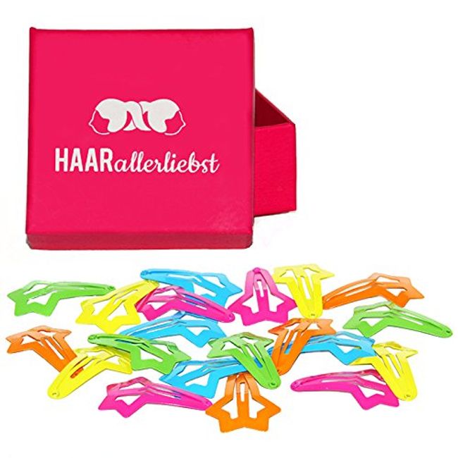 20 saç tokası yıldız Neon 4,1 cm pembe Box Haarallerliebst