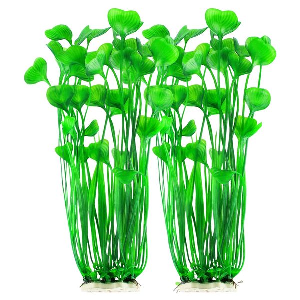 MyLifeUNIT Plastic Fish Tank Plants, 2 Pack Artificial Tall Aquarium Plants for Fish Tank Decor, 15.75 Inches (Green)