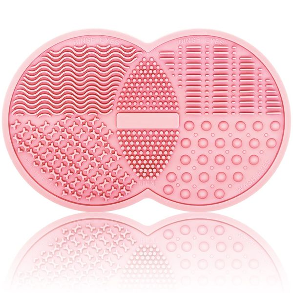 Makeup Brush Cleaning Mat, Silicone Makeup Brush Scrubber, Makeup Brush Cleaner Pad, Cosmetic Brush Cleaner, Brush Cleaning Pad, Suitable for Makeup Brush, Makeup Sponge, Powder Puff (Pink)