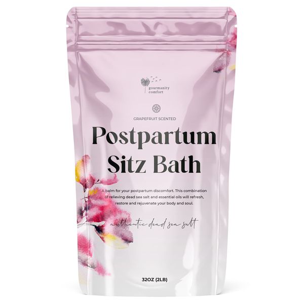 Gourmanity Comfort 2LB Sitz Bath Salt for Postpartum Care | Bath Salts for Pain Relief | Resealable Bag of Fresh Scented Dead Sea Salts for Soaking | Sitz Bath Salts for Hemorrhoids Relief [32oz/2LB]