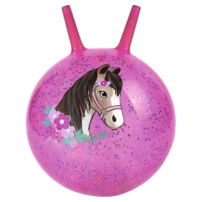 moses 4033477382054 Glitzernder Pferde Hüpfball, funkelnder Sprungball für Pferdefreunde mit Sternchen-Konfetti Füllung, In-und Outdoor-Spielzeug für Kinder ab 4 Jahren, Pink mit Glitzer