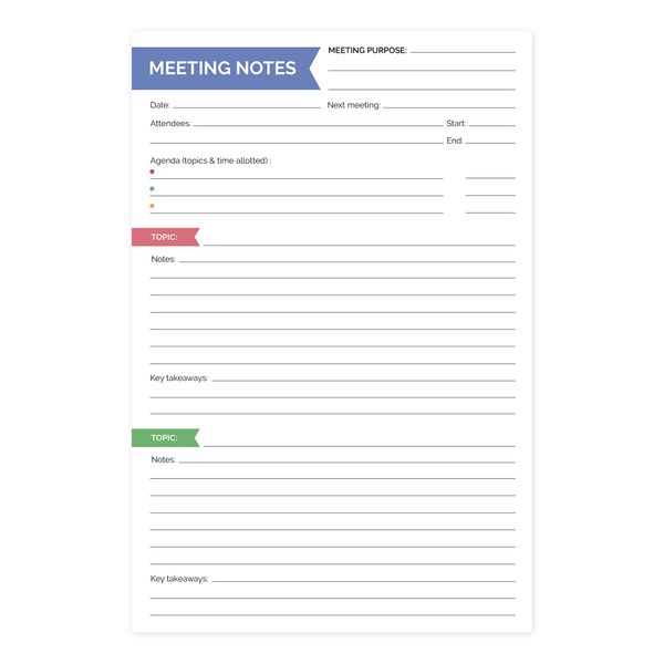 bloom daily planners 6" x 9" Double Sided Meeting Notes Planning Pad - Topics, Takeaways, Action Items & Follow-Ups - Undated Meeting Agenda Notepad