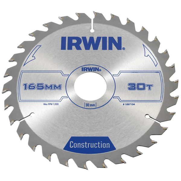 IRWIN IRW1897194 165 x 30mm 30-Teeth Circular Saw Blade with ATB Tooth Grind