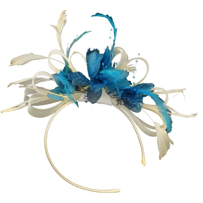 Caprilite Fashion Cream and Aqua Net Hoop Feather Hair Fascinator Headband Wedding Royal Ascot Races