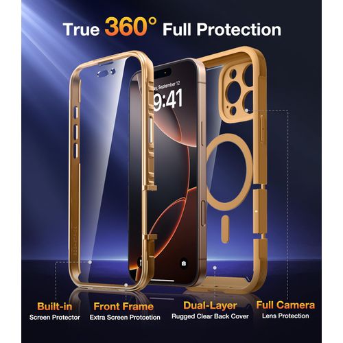 Diaclara Designed for iPhone 16 Pro Case, Full Body Rugged with Touch Sensitive Anti-Scratch Screen Protector, Compatible with MagSafe, Soft TPU Bumper Case for iPhone 16 Pro 6.3'', Brown