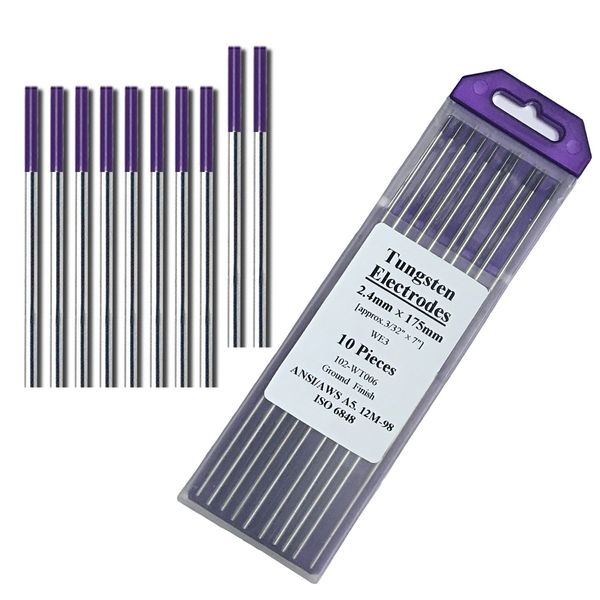 Zinger TIG Welding Tungsten Electrodes Rare Earth Blend (EWG) Purple,10-Pack 3/32" Purple Tungsten Electrodes