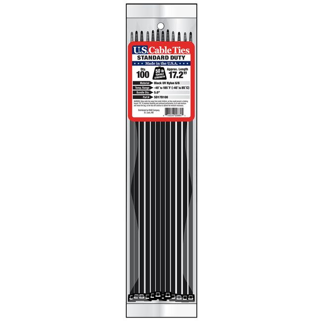 US Cable Ties SD17B100 17-Inch Standard Duty Cable Ties, UV Black, 100-Pack