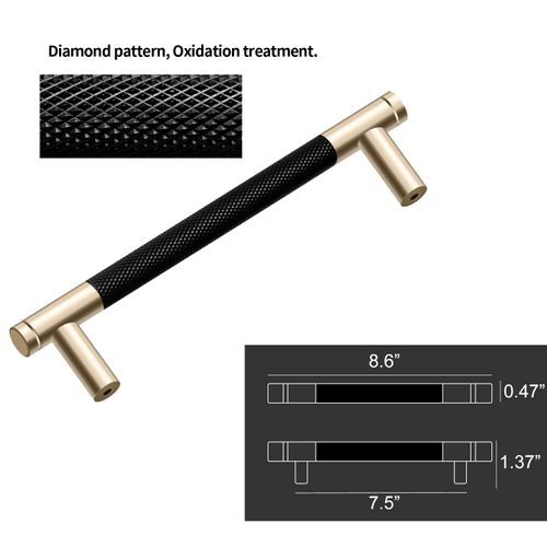 Ntresbonne 12 Pack 7 1/2 Inch 192 mm Barrel Cabinet Pulls Gold and Black Cupboard Aluminum Handles Drawer Pull Cabinet Handles