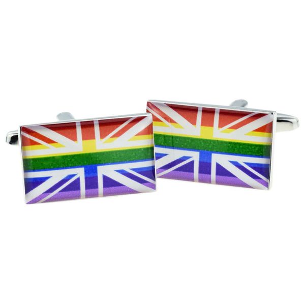 Union Jack Rainbow Design Flag Cufflinks, Presented in a Personalised Engraved Box