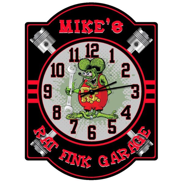 Decorative Concepts Rat Fink Red Garage Wall Clock Sign - Customized