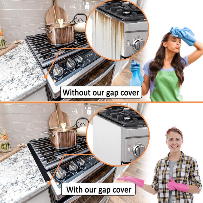 Silicone Stove Counter Gap Cover, Extra Long 30 Inch (for 3-25mm Gap)  Kitchen Range Gap Filler, 4/5 Deep Insert Tab, Heavy 10 oz, One Size Fit  21&25