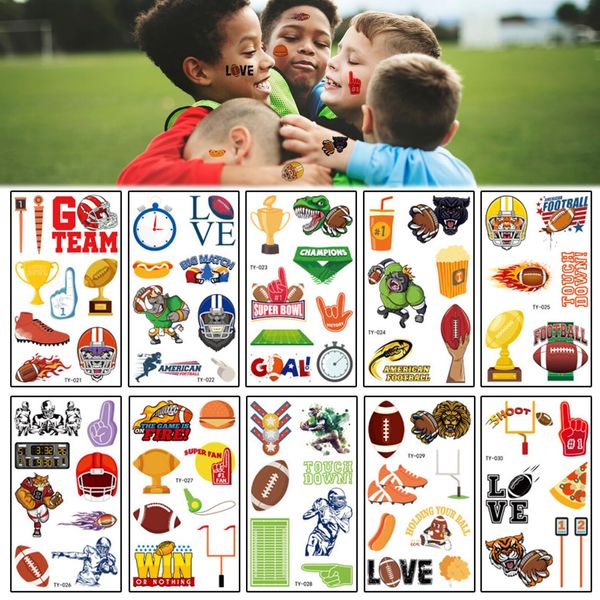 Hying 10 PCS Football Tattoos Temporary American Football Tattoos Sports Balls Temporary Stickers Touch Down Tattoos Stickers for Football Game Party Favor Supplies